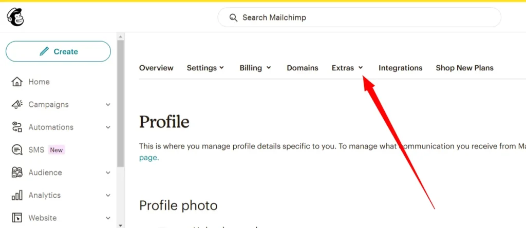 MailChimp API Token Menu